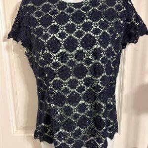 Vince Camuto Navy Lace Blouse